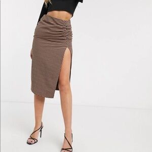 𝅺capulet Ives Ruched Check Midi Skirt‎ Brown S NWT